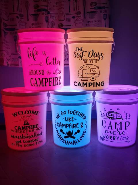 Happy Camper, Personalized Camping Gifts, Camp Bucket Light, Light up Camp  Bucket, Campsite Sign, Gifts for Campers, Color Changing Lights 