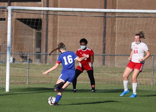 126991169_web1_ScotlandGirlsSoccer71st1
Senior Emma Herr (16) takes a shot on goal against Seventy-First earlier this season.
Neel Madhavan | Laurinburg Exchange File Photo