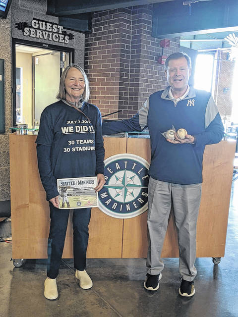 Ellen S. Jordan, Ph.D., and Randy Jordan commemorate the conclusion of their ballpark journey at T-Mobile Park in Seattle where the Mariners hosted the Yankees.
                                 Contributed Photo