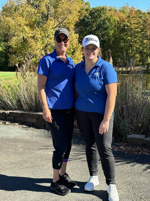 130107933_web1_thumbnail_IMG_8547
Scotland womens golf coach Megan Jernigan, left, and Claire Smith, right, take a picture together at the 3A Central Regional on Oct. 23 at The Valley Golf Course in Burlington.
File photo