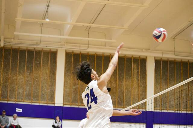 St. Andrews Khushpreet Sandhu hits the ball during Friday nights matches on Harris Court in Laurinburg.
                                 St. Andrews Athletics