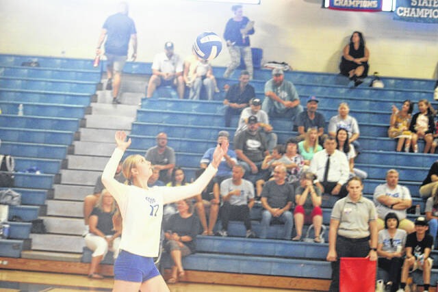 130867639_web1_IMG_0163---Copy
Freshman Nora Teasley serves the ball during Scotlands game against Hoke County on Tuesday night at Scotland High School. Teasley has quickly emerged as a key contributor on the Scots frontline this season.
Andrew Smolar | The Laurinburg Exchange