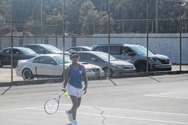 130873204_web1_IMG_0270
Maleah Locklear hits the ball back to her opponent on Thursday afternoon in Laurinburg.
Andrew Smolar | The Laurinburg Exchange