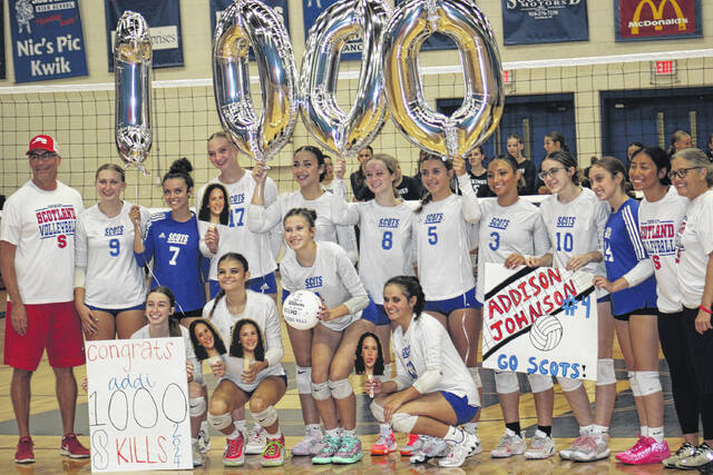 130940991_web1_IMG_1023
The Lady Scots held a pregame ceremony to recognize Addison Johnson passing the 1,000 kills mark for her Scotland career on Wednesday night.
Andrew Smolar | The Laurinburg Exchange