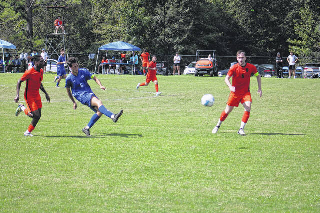 130957981_web1_IMG_1077
Daniele Sinigaglia (6) kicks the ball up the field during the Knights matchup against Milligan in Laurinburg.
Andrew Smolar | The Laurinburg Exchange