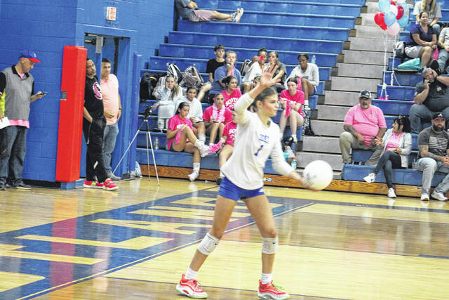 130958326_web1_IMG_1153
Reagan Malpass prepares to serve the ball during the Scots matchup with Pinecrest on Thursday night at Scotland High School.
Andrew Smolar | The Laurinburg Exchange