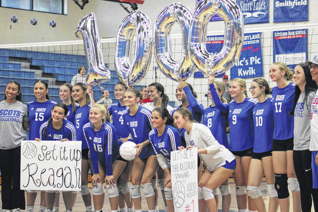 131008201_web1_IMG_1514
The Scots held a pregame ceremony for senior Reagan Malpass on Tuesday night prior to their playoff matchup with Jacksonville. She recently passed the 1,000 career assists mark with Scotland.
Andrew Smolar | The Laurinburg Exchange