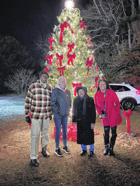 131114561_web1_tree-Lighting
The Town of Wagrams tree lighting ceremony was held on Nov. 30. There were about 45 people in attendance at the event that included refreshments and the singing of Christmas carols. Town commissioners present were Robert McLaughlin, left, Lori Reynolds, Mayor Barbara Pierce and Iasia Well.
Courtesy photo | Town of Wagram