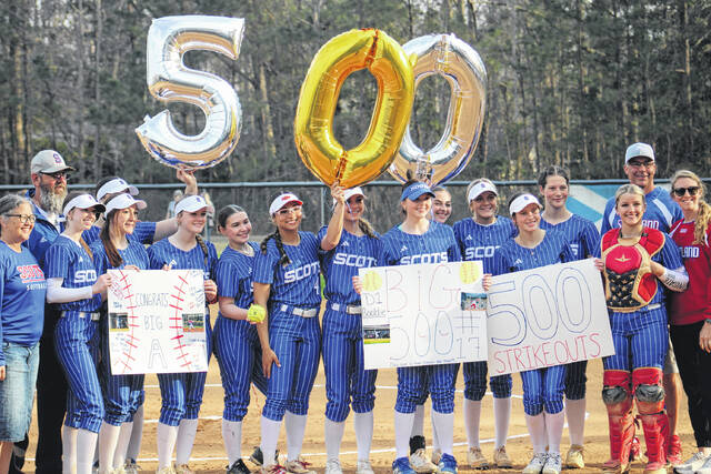 131365837_web1_IMG_4257
Senior pitcher Avery Stutts was recognized prior to Friday nights home contest against East Forsyth for passing 500 strikeouts in her career.
Andrew Smolar | The Laurinburg Exchange