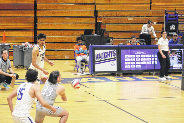 131367140_web1_IMG_4320
Nicholas Scorzo (33) receives a serve during the Knights home loss to Bluefield on Saturday morning. Scorzo led the Knights in digs with 11.
Andrew Smolar | The Laurinburg Exchange