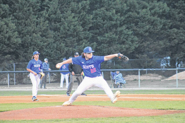 131389074_web1_IMG_4495
Dylan Tilson (22) throws a pitch during Scotlands victory over Triton on Monday night at McCoy Field. Tilson pitched six innings and had six strikeouts.
Andrew Smolar | The Laurinburg Exchange
