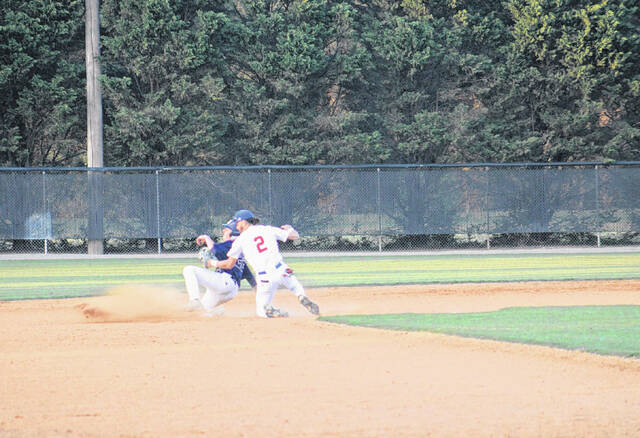 131427139_web1_IMG_4809
Garrett Manning (2) tags out a Lee County runner during Scotlands loss to the Yellow Jackets on Tuesday night at McCoy Field. Manning went 1-3 batting with an RBI.
Andrew Smolar | The Laurinburg Exchange