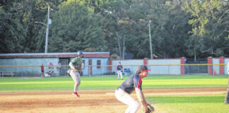 
			
				                                Brady Hendrix at third base versus the Sandhills Bogeys at Legion Park.
                                 Travis Petty Jr | The Laurinburg Exchange

			
		