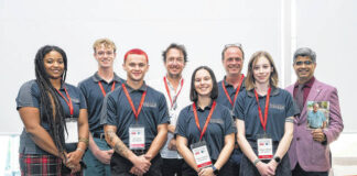 
			
				                                Shown are Tonyetta Perry (left), Evan Phillips, Jack Taylor, Andy Jarvis, Alexis Pegram, Bryan Sales, Chiara Messex and Rohan Shirwaiker, co-director of the Bezos Center for Sustainable Proteins
                                 Courtesy photo | Via UNCP

			
		