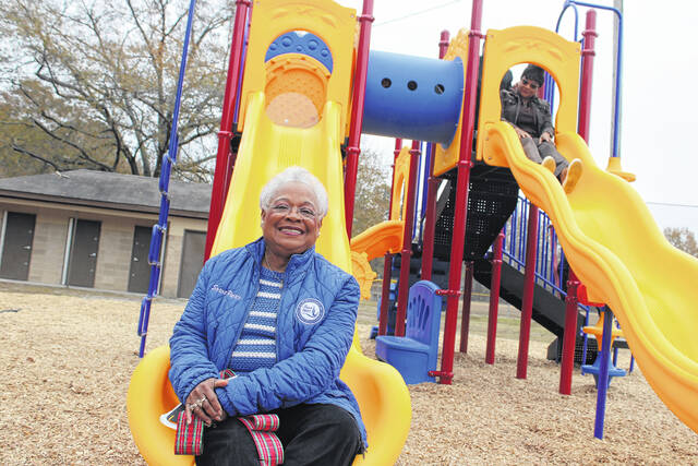 <p>Leaders from Scotland County and the Town of Wagram gather to celebrate the installation of new playground equipment funded through a state rural development grant.</p>
<p>Tomeka Sinclair | The Laurinburg Exchange</p>