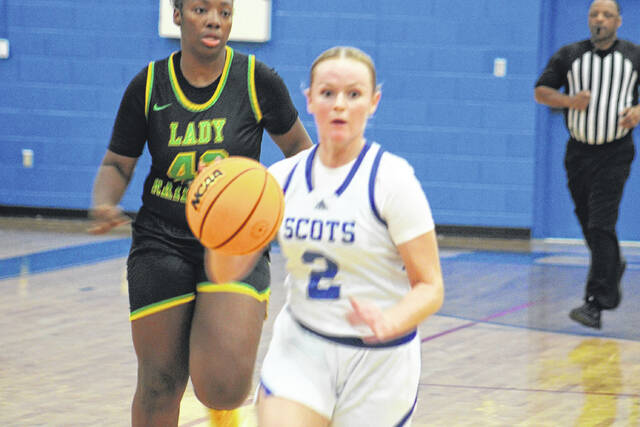 <p>Junior Addison Ratley (10) leads the fast break against Richmond on Dec. 9, 2025. </p>
<p>Travis Petty Jr | The Laurinburg Exchange</p>