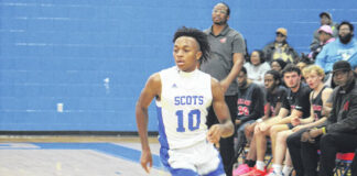 
			
				                                Sophomore guard Nazire Campbell (10) pushes the ball in transition for the Fighting Scots against Cheraw Braves on Jan. 3, 2026.
                                 Travis Petty Jr | The Laurinburg Exchange

			
		