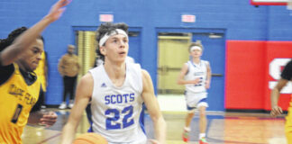
			
				                                Scots junior Collin Hill (22) pushes the pace on a fast break as a Cape Fear defender reaches in on Jan.27, 2026.
                                 Travis Petty Jr | The Laurinburg Exchange

			
		