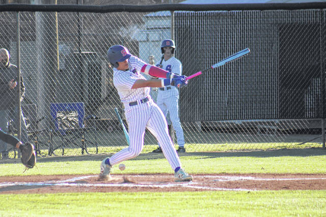 Scots senior Dawson Williams (7) swings during the bottom of the first inning against Terry Sanford on March 17, 2026.
                                 Travis Petty Jr | The Laurinburg Exchange