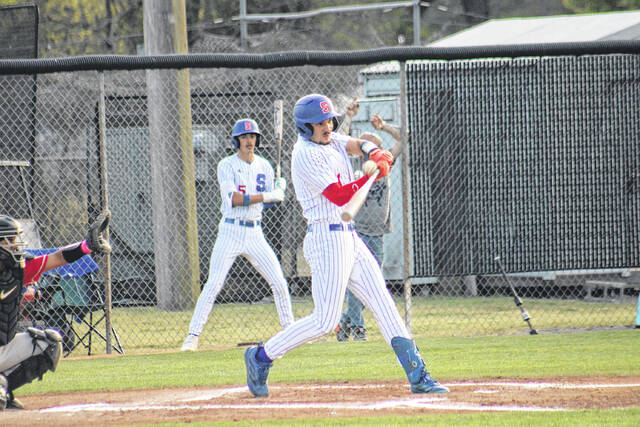 Scotland senior Kaden Hunsucker (1) connects with the ball against the Seventy-First Falcons on March 30, 2026.
Travis Petty Jr | The Laurinburg Exchange