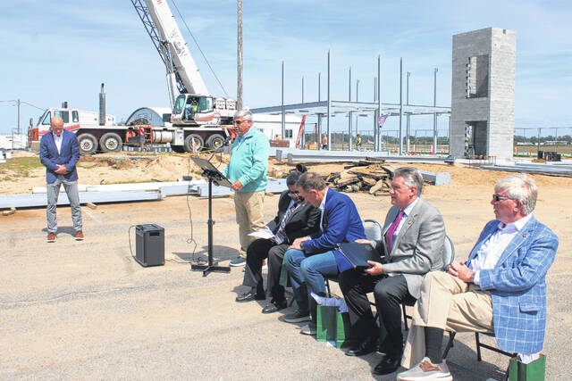 Elected officials wait to speak Thursday during a ceremony at Laurinburg-Maxton Airport marking a construction milestone for the airports new terminal.
Tomeka Sinclair | The Laurinburg Exchange