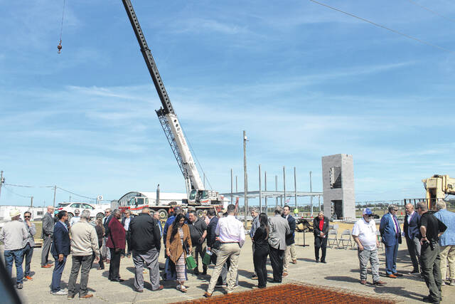 Attendees gather Thursday at Laurinburg-Maxton Airport during a ceremony celebrating construction progress on the airports new terminal.
Tomeka Sinclair | The Laurinburg Exchange