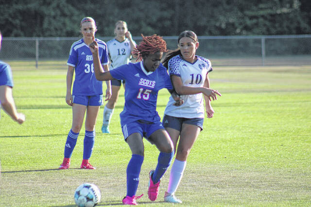 Scotland sophomore Analeesa Bowman (15) plays defense against Purnell Swett on April 22, 2026. 
                                 Travis Petty Jr | The Laurinburg Exchange
