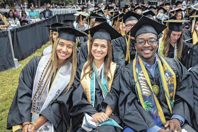 Students take part in Spring Commencement exercises at the University of North Carolina at Pembroke, where 1,173 graduates were honored across undergraduate and graduate programs. Former NASA astronaut and keynote speaker Dr. John Herrington encouraged graduates to embrace resilience, adaptability and purpose as they enter the next chapter of their lives.
                                 Courtesy photo | UNCP