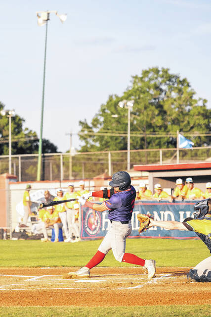 Highland Hooligans Alfredo Jimenez Jr. (3) swings at bat against the Sandhills Bogeys at Legion Park on May 28, 2026.
Courtesy Photos