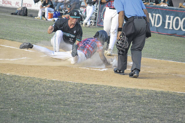 Highland Hooligans Marquee Williams (2) dives for home plate against the Cape Fear Ghost Crabs on June 12, 2026, at Legion Park.
Travis Petty Jr | The Laurinburg Exchange