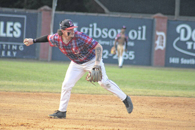 Highland Hooligans Hunter Santilli (41) prepares to throw across the infield to first base against the Cape Fear Ghost Crabs on June 12, 2026, at Legion Park.
Travis Petty Jr | The Laurinburg Exchange